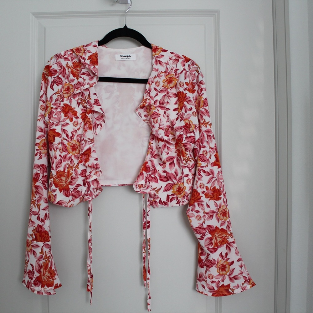 Showpo Floral Tie-Front Top in Red and Pink